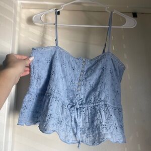 Aerie Light Blue Eyelet Lace Blouse